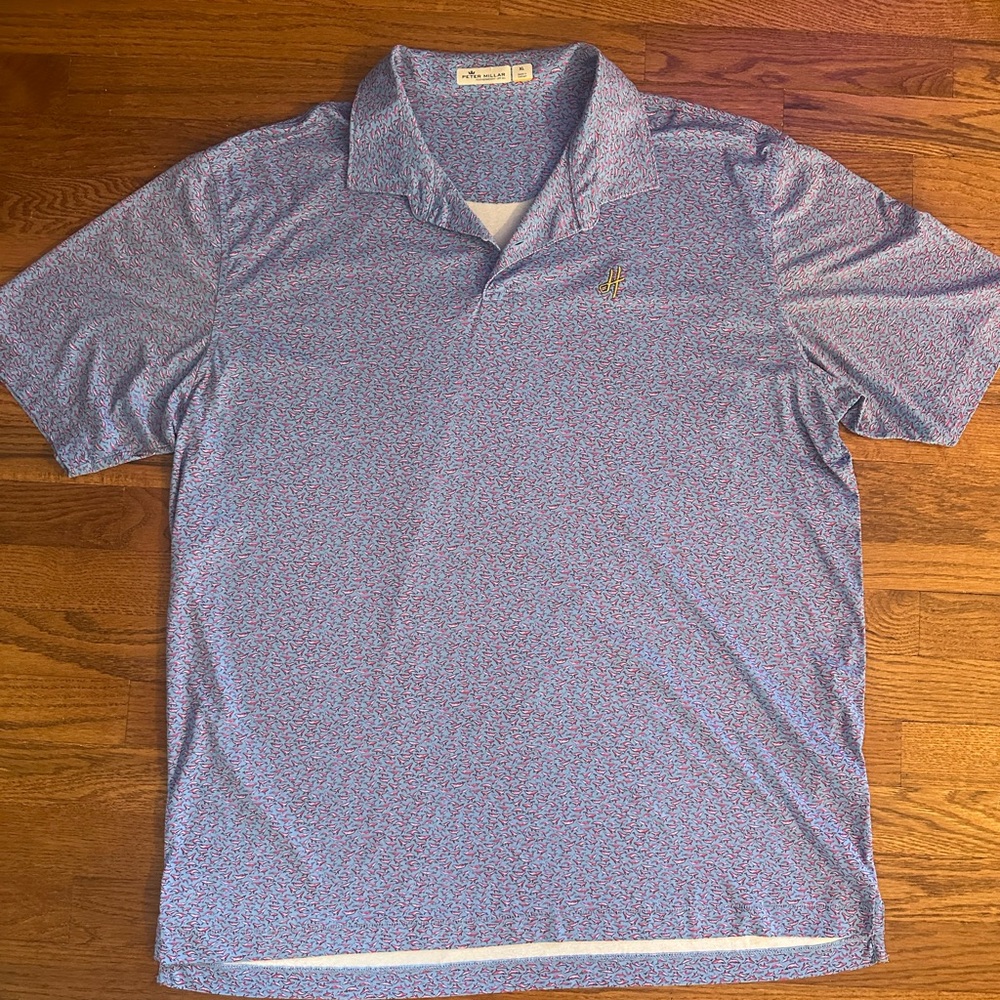 Peter Millar Blue and Red Patterned Polo Shirt